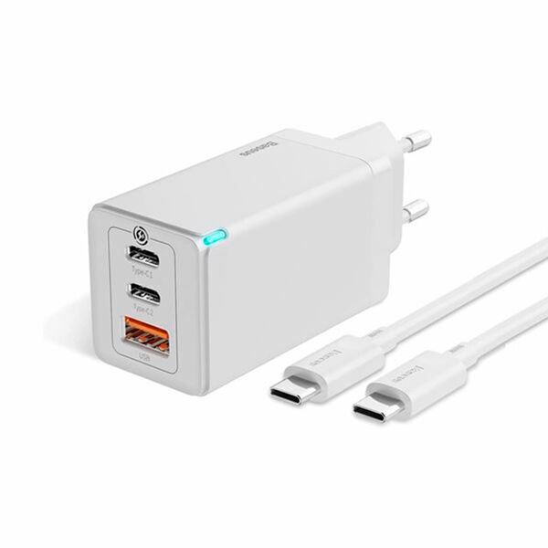 Зарядное устройство Baseus GaN5 Pro 65W 2USB-C+USB + кабель Type-C/Type-C Белый