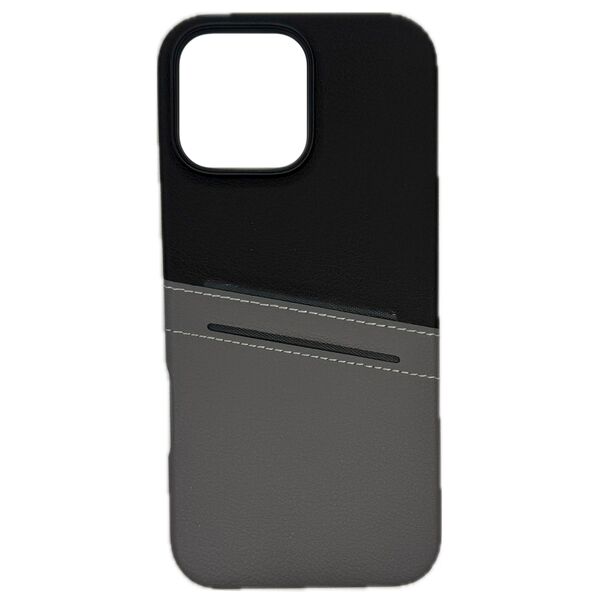 Чехол для iPhone 16 Pro Max накладка Kwini кожа с визитницей Черно-серый