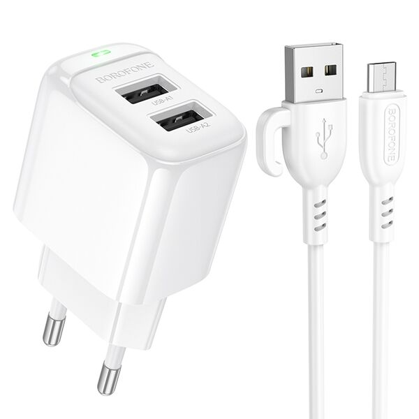 Зарядное устройство Borofone BAS41A 12W 2USB + кабель Micro USB Белый