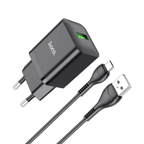 Зарядное устройство Hoco N26 18W USB + кабель Micro USB Черный