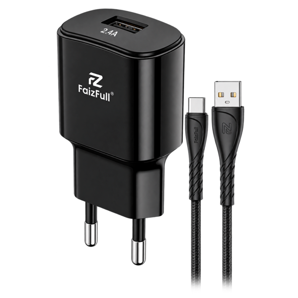 Зарядное устройство FaizFull FC140 2.4А USB + кабель Micro USB Черный