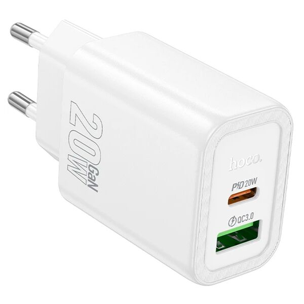 Зарядное устройство Hoco N61 20W USB-C+USB Белый