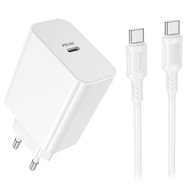 Зарядное устройство Borofone BA107A 30W USB-C + кабель Type-C/Type-C Белый