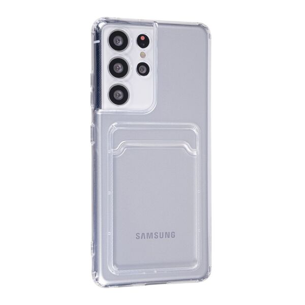Чехол Samsung S21 ULTRA накладка силиконовый с визитницей Прозрачный