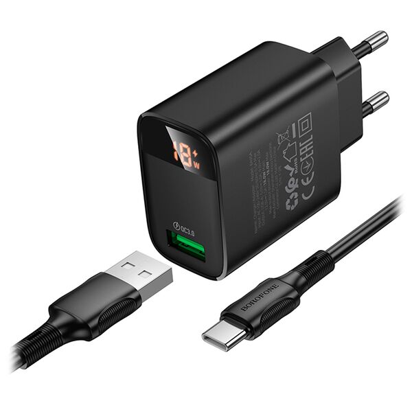 Зарядное устройство Borofone BA95A 18W USB + кабель Type-C Черный