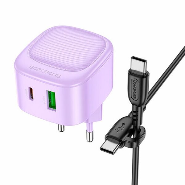 Зарядное устройство Borofone BAS22A 20W USB-C+USB + кабель Type-C/Type-C Сиреневый