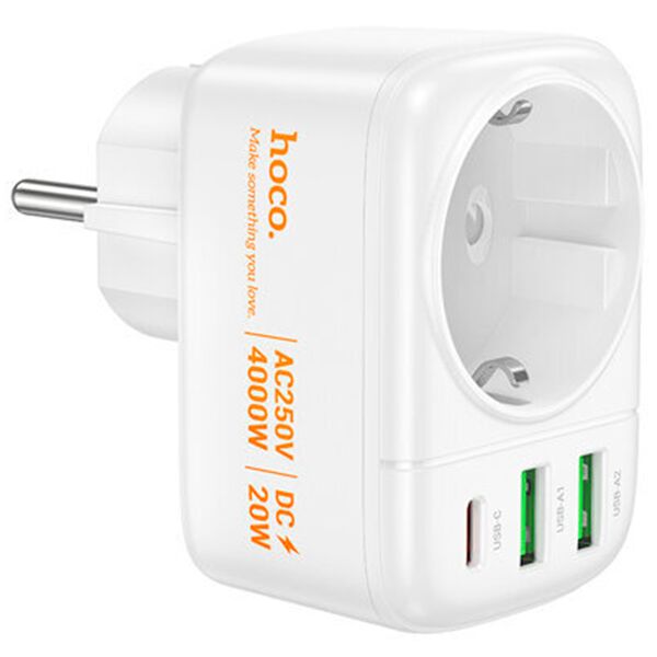 Зарядное устройство Hoco AC26 20W USB-C+2USB+220V Белый