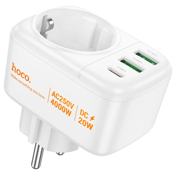 Зарядное устройство Hoco AC26 20W USB-C+2USB+220V Белый
