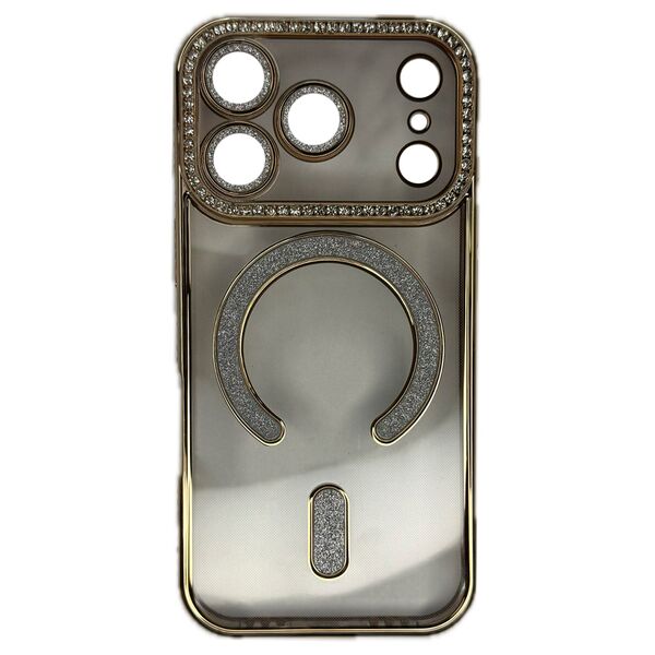Чехол для iPhone 17 Pro Max накладка Стразы/блестки Прозрачно-золотой
