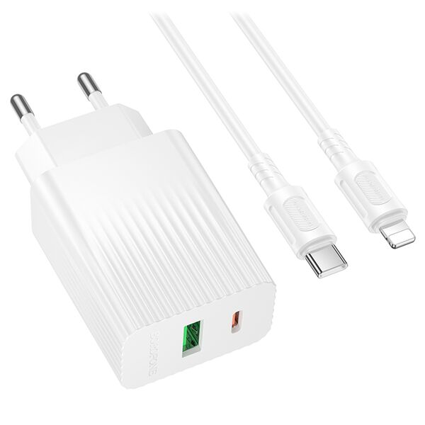 Зарядное устройство Borofone BAS76A 30W USB-C+USB + кабель Type-C/Lightning Белый