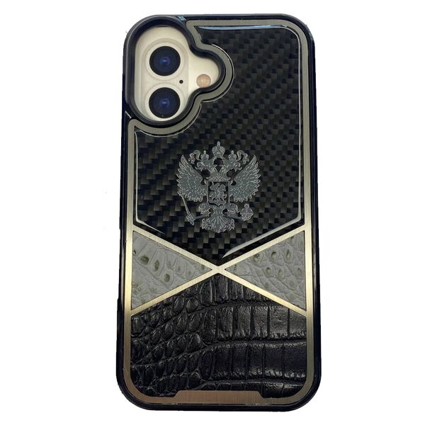 Чехол для iPhone 16 накладка Cabbeen Герб РФ Черный/серый