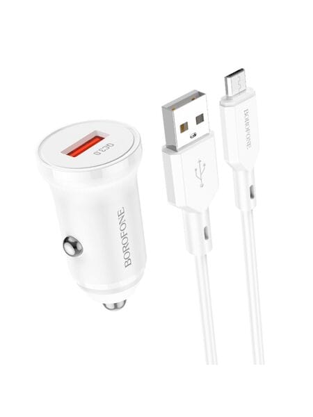 Автомобильное зарядное устройство Borofone BZ18 USB 3.0А + кабель micro USB Белый