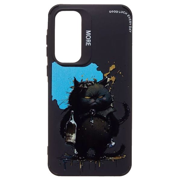 Чехол Samsung A35 накладка принт Кот Черный