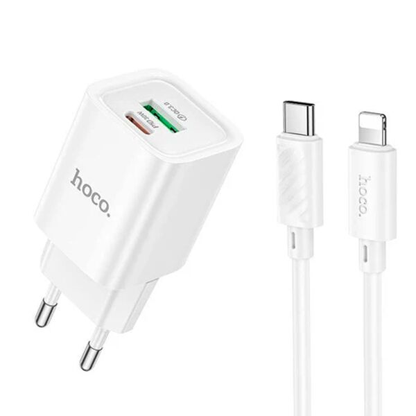 Зарядное устройство Hoco C149A 30W USB-C+USB + кабель Type-C/Lightning Белый