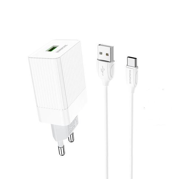Зарядное устройство Borofone BA47A 18W USB + кабель Type-C Белый