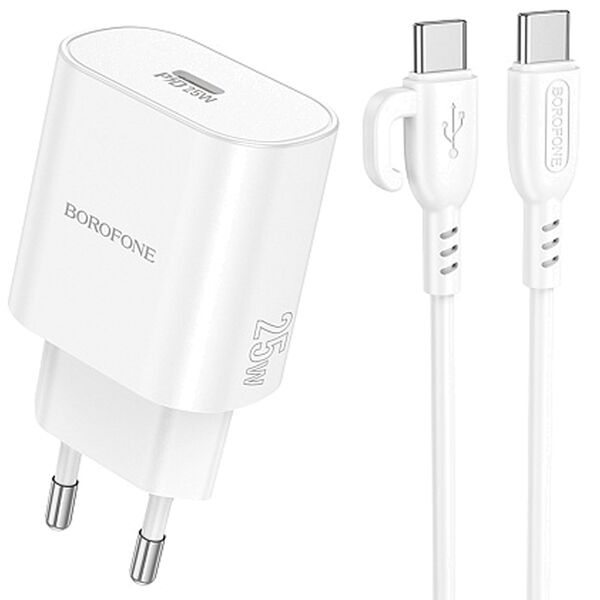 Зарядное устройство Borofone BA82A USB-C 25W + кабель Type-C/Type-C Белый