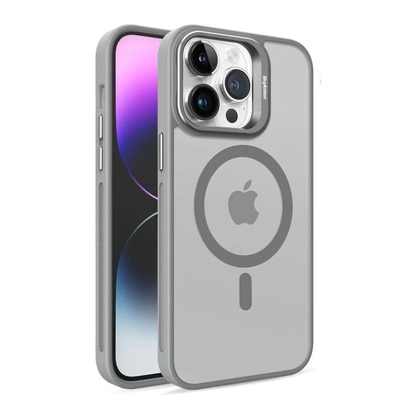 Чехол для iPhone 15 Pro Max накладка SkyArmor MagSafe с цветными бортиками Серый
