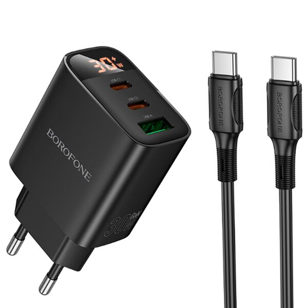 Зарядное устройство Borofone BA98A 30W 2USB-С+USB + кабель Type-C/Type-C Черный