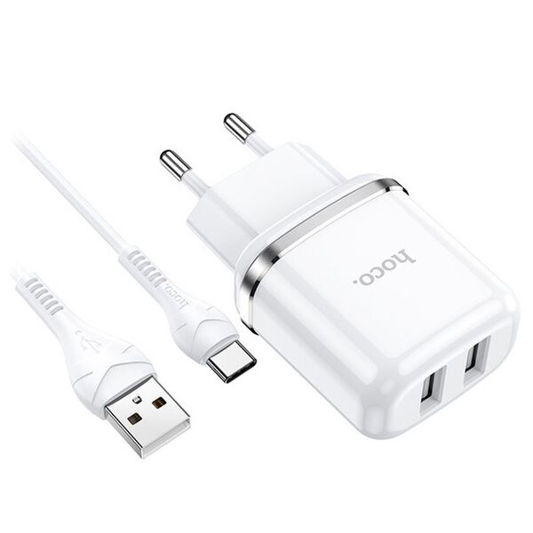 Зарядное устройство Hoco N4 2.4A 2USB + кабель Type-C Белый