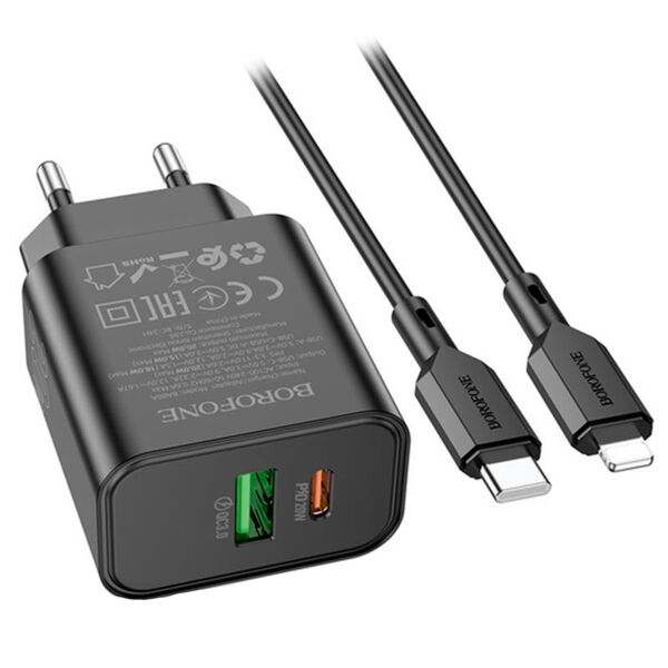 Зарядное устройство Borofone BA88A 20W USB + кабель Type-C/Type-C Черный