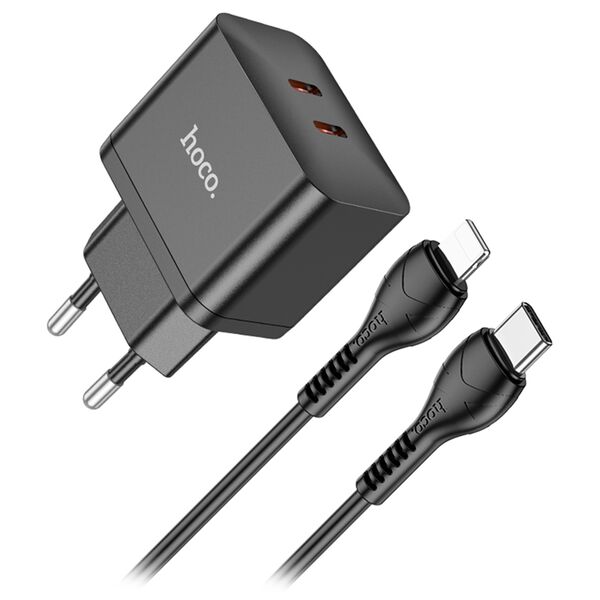 Зарядное устройство Hoco N29 2USB-C + кабель Type-C/Lightning 35W Черный