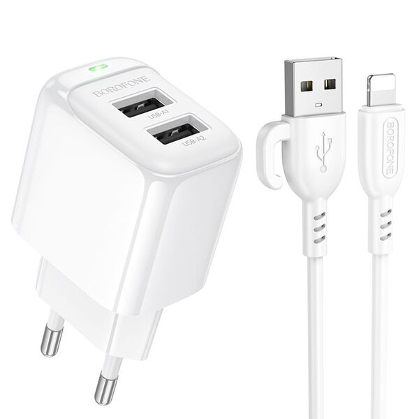 Зарядное устройство Borofone BAS41A 12W 2USB + кабель Lightning Белый