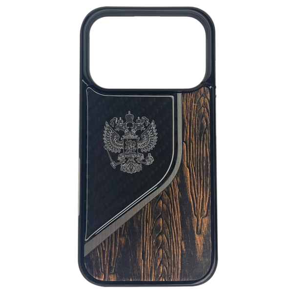 Чехол для iPhone 18 Pro Max /17 Pro Max накладка Герб Комби Черный/коричневый