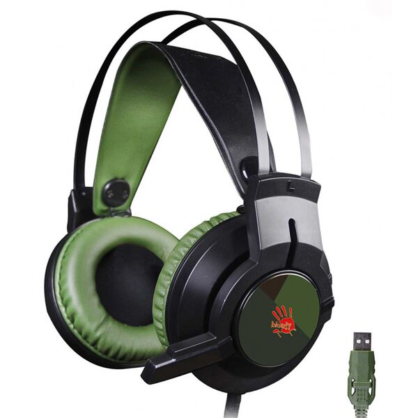 Наушники A4Tech Bloody J450 полноразмерные с микрофоном игровые Черный/Зеленый