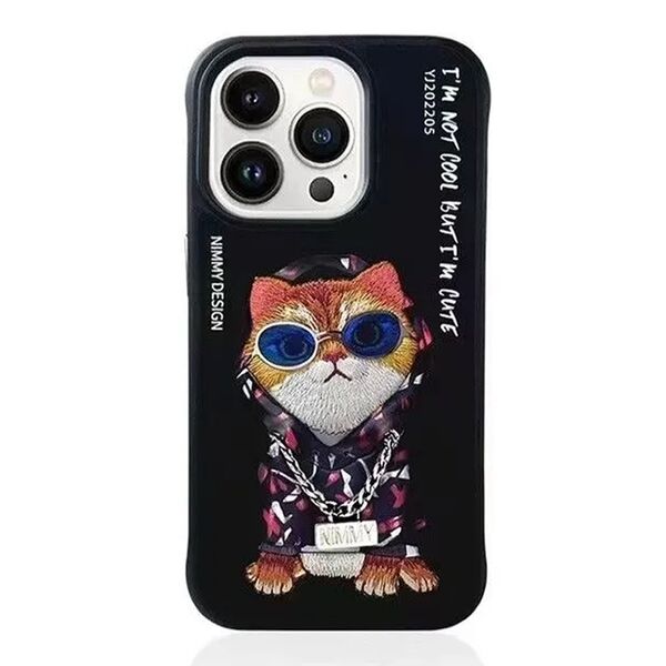 Чехол для iPhone 13 Pro Max накладка NIMMY кот в капюшоне Черный