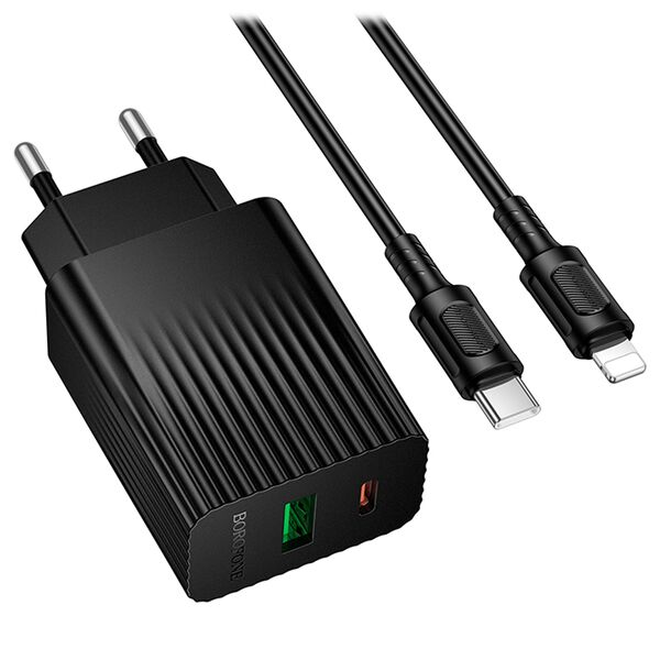 Зарядное устройство Borofone BAS76A 30W USB-C+USB + кабель Type-C/Lightning Черный