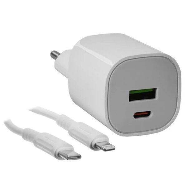 Зарядное устройство Borofone BA104A 20W USB-C+USB + кабель Type-C/Lightning Белый