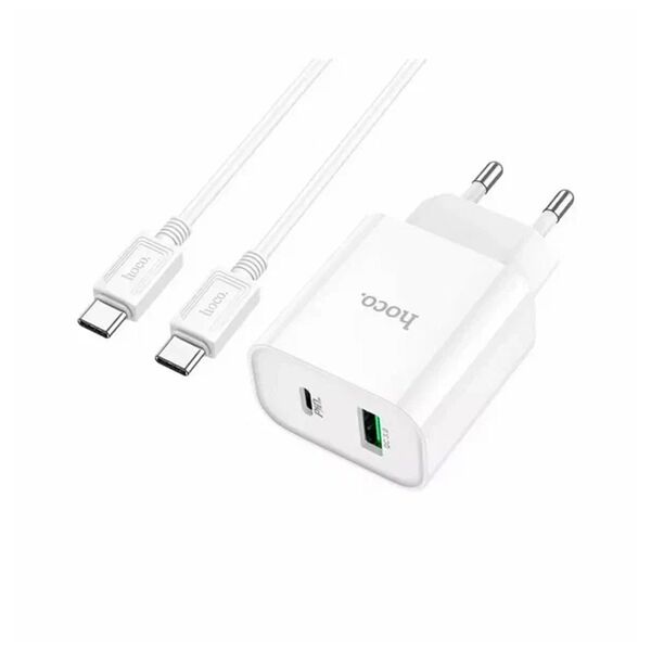 Зарядное устройство Hoco C80A Plus 20W USB-C+USB + кабель Type-C/Type-C 1м Белый