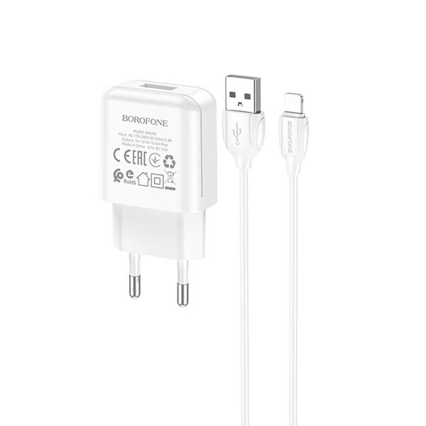 Зарядное устройство Borofone BA64A 2.1A + кабель Lightning Белый