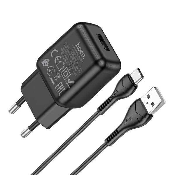 Зарядное устройство Hoco C96A USB 2.1A + кабель Type-C Черный