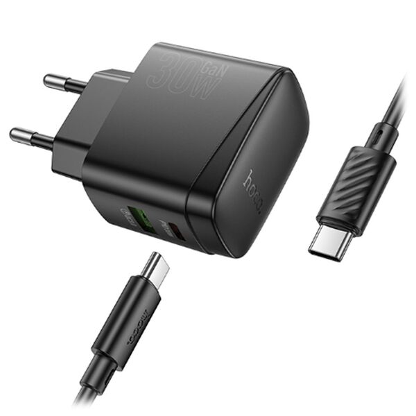 Зарядное устройство Hoco CS61A 30W USB-C+USB + кабель Type-C/Type-C Черный