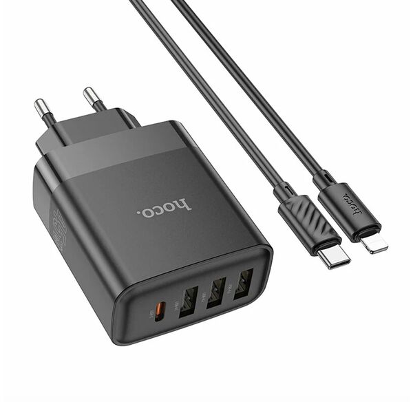 Зарядное устройство Hoco C127A 45W USB-C+3USB + кабель Type-C/Lightning Черный