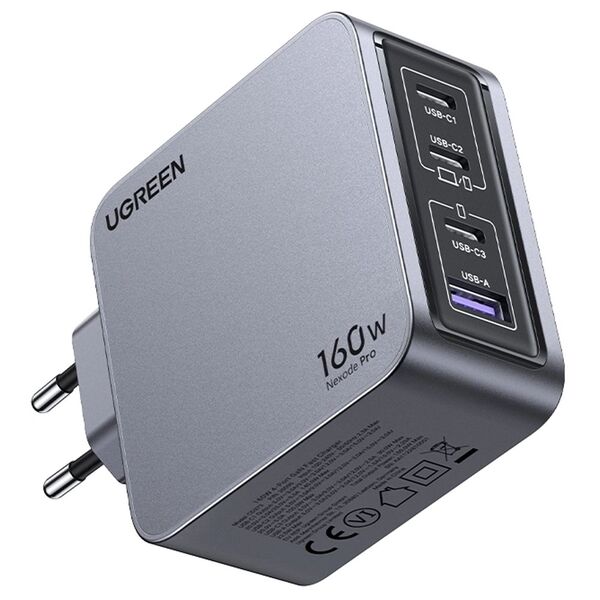 Зарядное устройство Ugreen X763 GaN 160W 3USB-C+USB + кабель Type-C/Type-C Серый