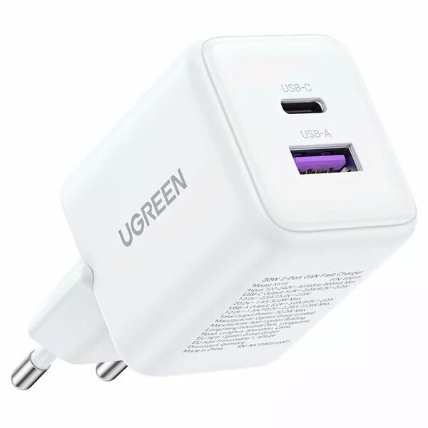 Зарядное устройство Ugreen X516 GaN 30W 2USB-C+USB Белый
