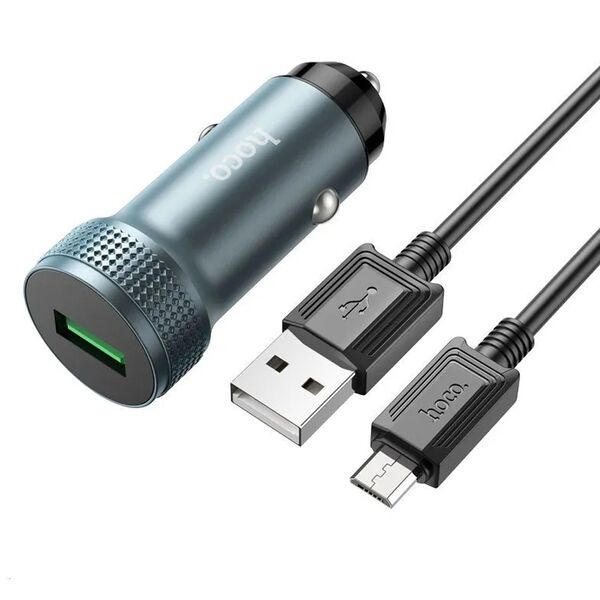 Автомобильное зарядное устройство Hoco Z49A QC3.0 + кабель Micro Серый