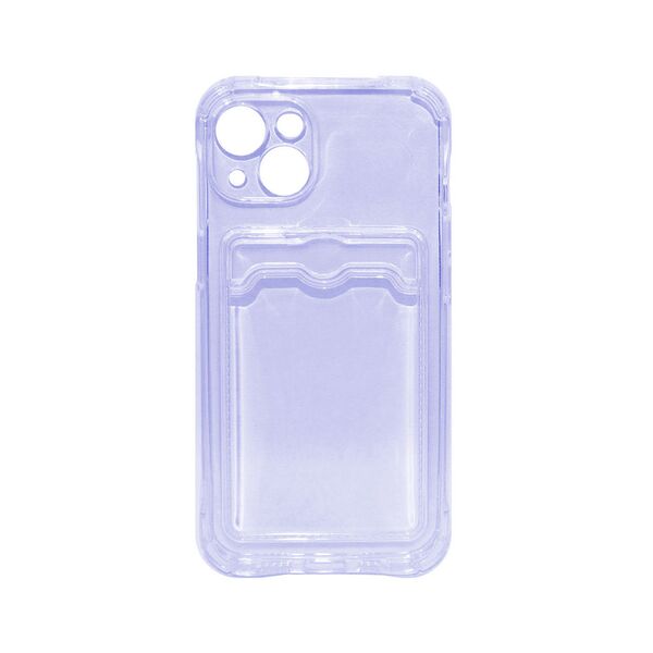 Чехол для iPhone 14 накладка с визитницей силиконовый Прозрачно-сиреневый