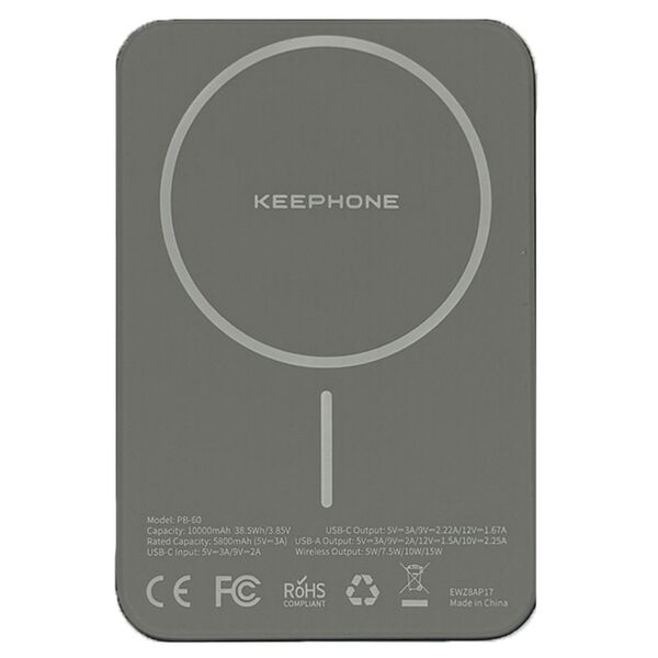 Внешний аккумулятор Keephone 10000 mAh PB-60 Glossey Magsafe 20W Черный