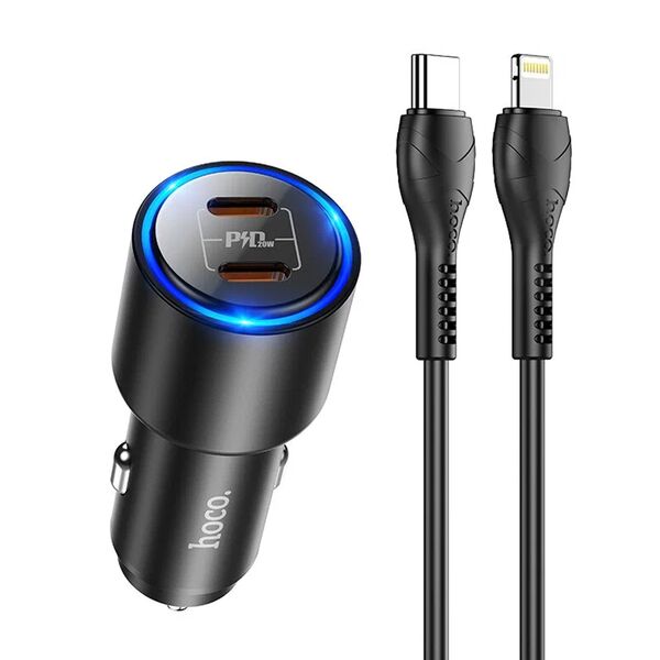 Автомобильное зарядное устройство Hoco NZ3 USB 40W + кабель Type-C/Lightning Черный