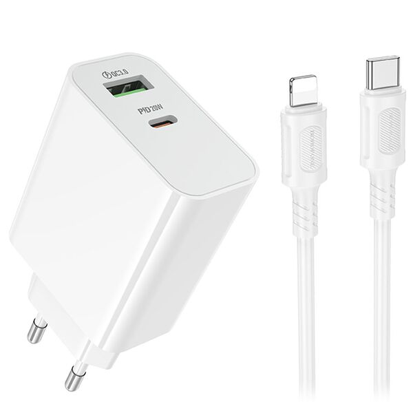 Зарядное устройство Borofone BA106A 20W USB-C+USB + кабель Type-C/Lightning Белый