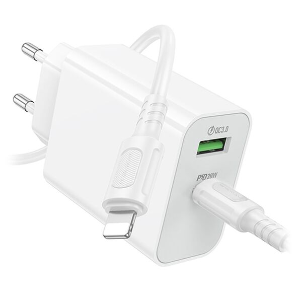 Зарядное устройство Borofone BA106A 20W USB-C+USB + кабель Type-C/Lightning Белый