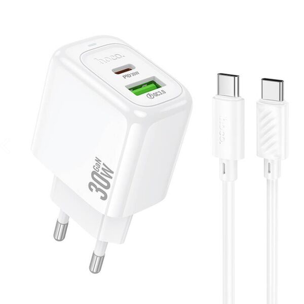 Зарядное устройство Hoco CS55A 30W USB-C+USB + кабель Type-C/Type-C Белый