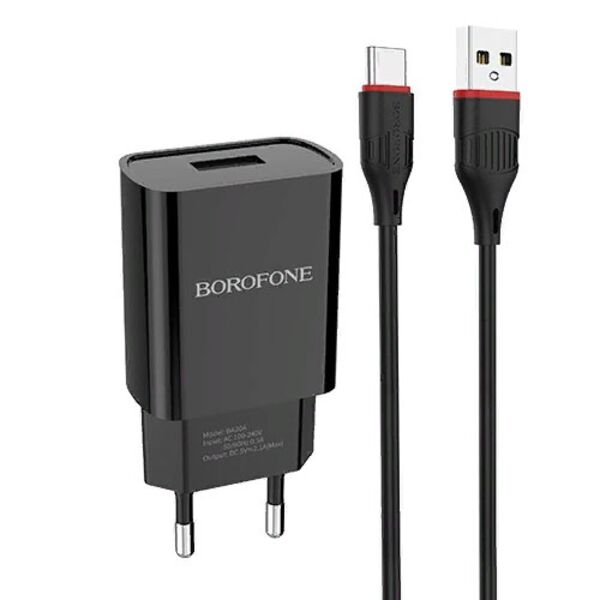 Зарядное устройство Borofone BA20A 10W USB + кабель Micro USB Черный