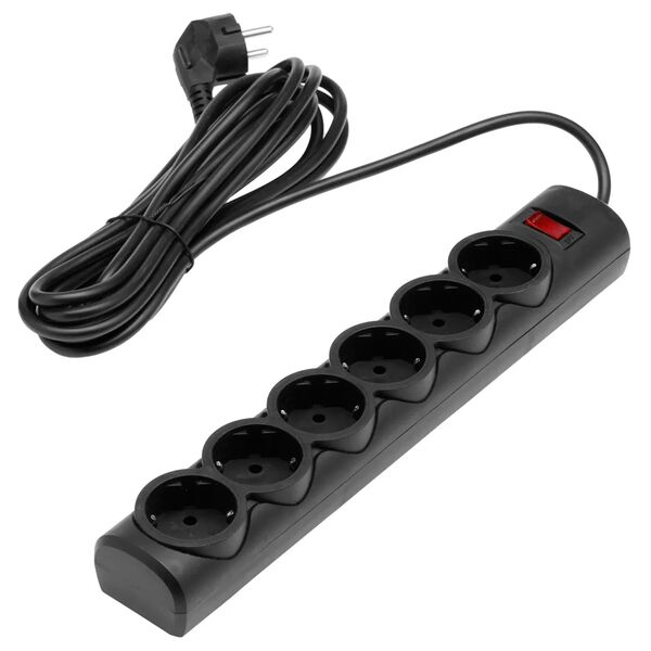 Удлинитель 5м Defender DFS155 (6 розеток) 10A Черный